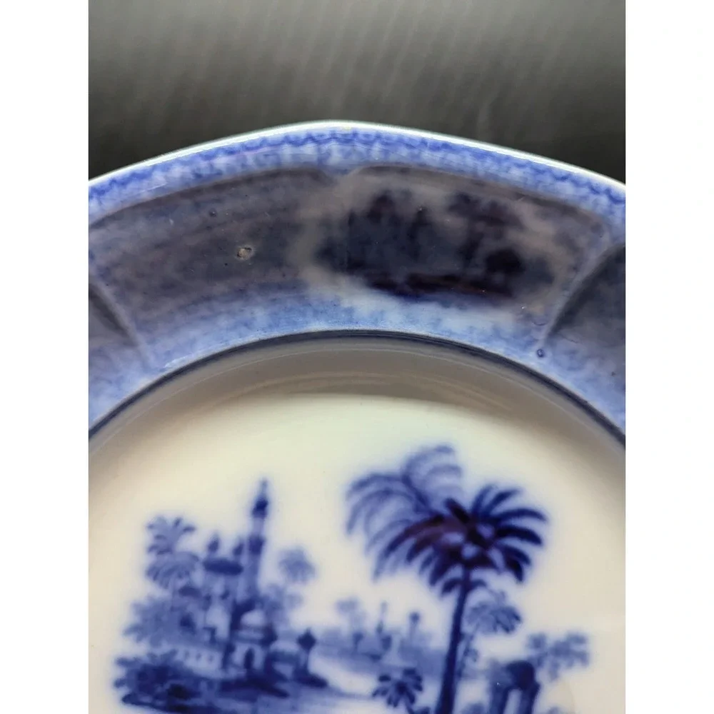 Set of 5 Antique W Adams & Sons Euphrates Flow Blue Ironstone Plates England